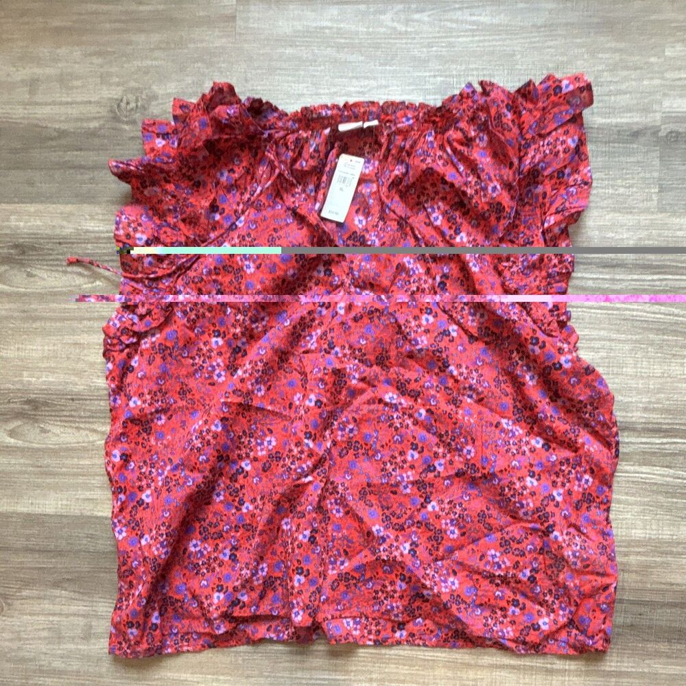 Gap Women’s Red Purple Floral Square Neck Ruffle Sleeveless Pullover Blouse XL
